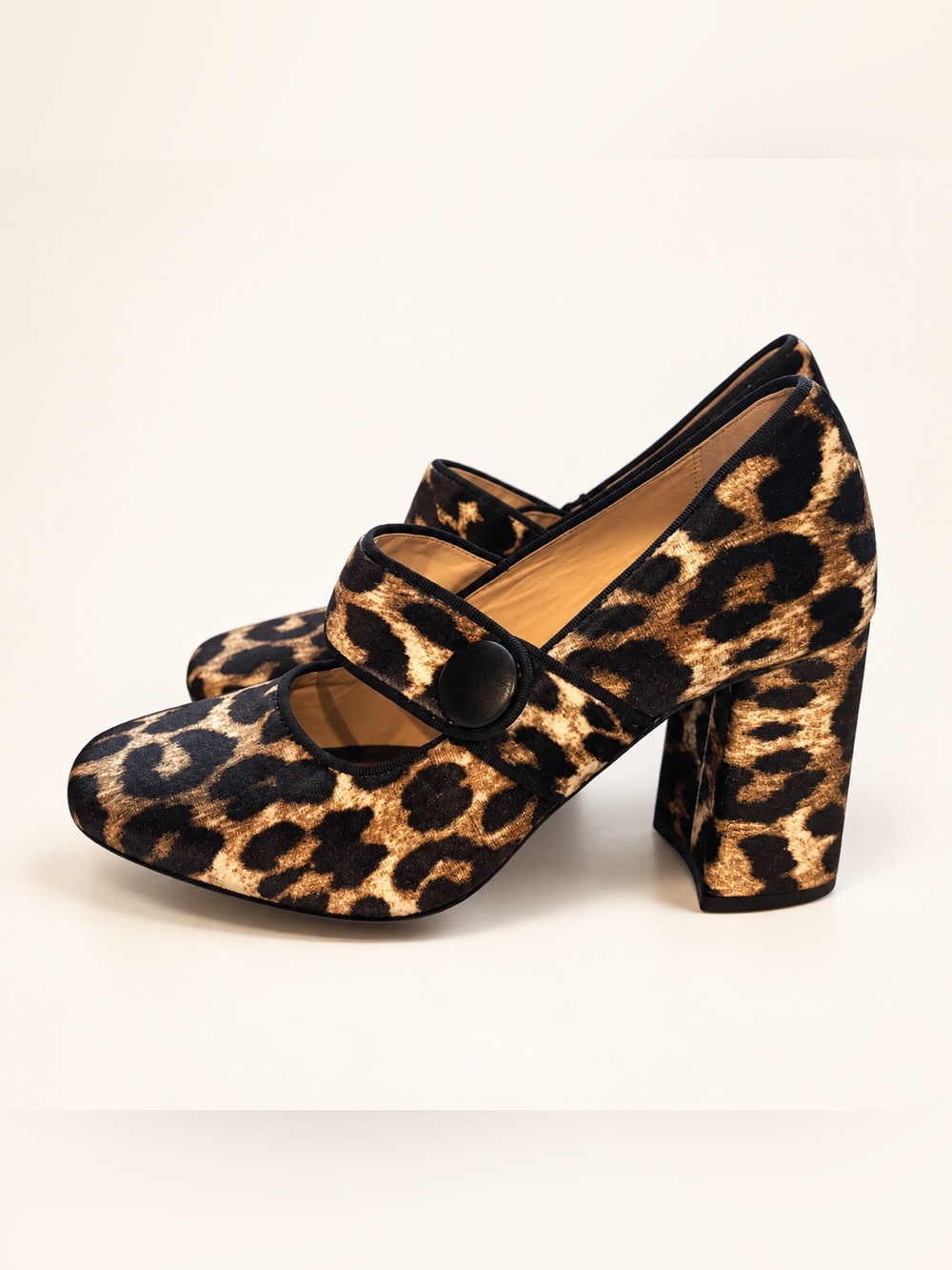 Tuckernuck Ellie Leopard Velvet Mary Jane Block Heels Size 7